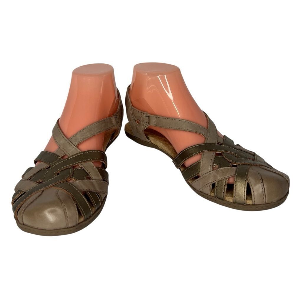 NWOT! Earth Origins Berri Woven Casual Round Slip-On Tan Leather Sandals Sz 9N